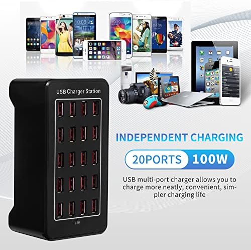 Ultimate 100 W 24-Port USB Fast Charging Station – High-Efficiency Multi-Device Charger for Smartphones and Tablets, Ideal for Home and Travel Use – Compact Design with Advanced Safety Features and Enhanced Cord Management for Organized Charging Solutions