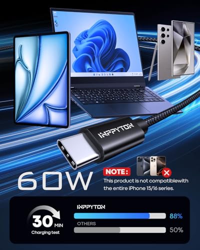 40Ft USB C to USB C Cable 60W, Nylon Braided Extra Long Type C to Type C Charger Cord (No Data Transfer) for USBC Phone/Tablet/Pixel/Switch and Other USB-C Devices – Enhanced Compatibility and Speed