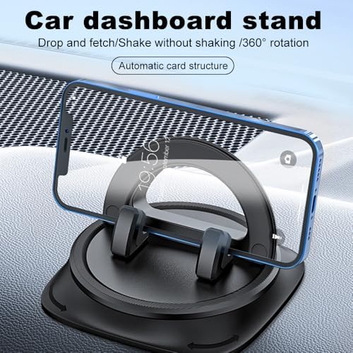 Car Phone Holder Mount, Dashboard Cell Phone Stand with Anti-Slip Base, Dual Adjustable Clips, Universal Compatibility (Ring) – Enhanced Compatibility and Speed