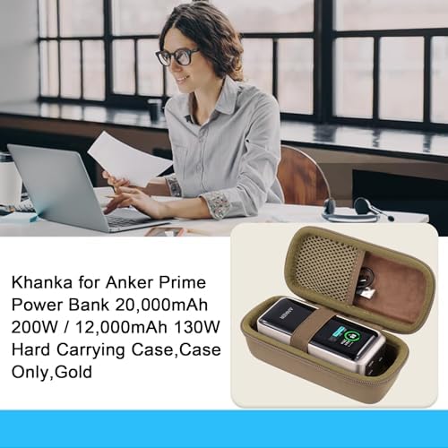 Ultimate Khanka Protective Case for Anker Prime Power Banks – Sleek Golden Waterproof Hard Shell for 12000 m Ah & 20000 m Ah Models, Travel-Ready Accessory with Superior Compatibility and Enhanced Durability