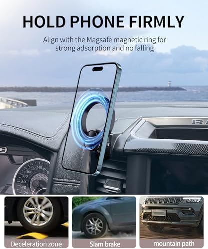 Dodge RAM 1500/2500/3500 Car Phone Holder: 360° Rotating Mag Safe-Compatible Mount for Seamless Navigation, Non-Damaging Install, Air Vent Safe Cell Phone Cradle for 2019-2024 Models