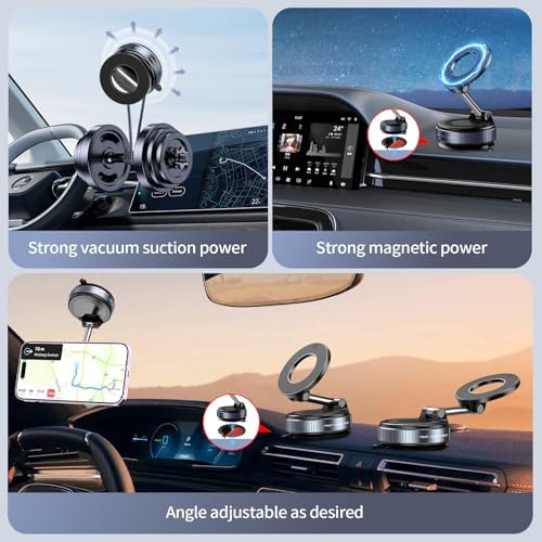 Magnetic Phone Mount 360° Rotatable Suction Holder, MagSafe Compatible for iPhone & Android Devices. Suited for Applications in Car, Kitchens, Mirrors, Gyms, and Other Smooth Surfaces (Black) – Enhanced Compatibility and Speed