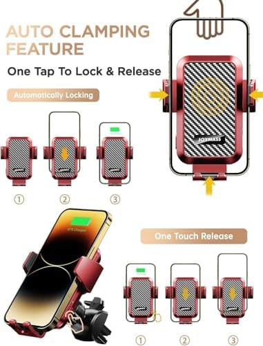 Effortless Power on the Road: JOYMASS 15 W Wireless Car Charger & Auto-Clamping Phone Holder in Chic Purple – Universal Compatibility with i Phone 12-16 & Samsung Galaxy S24, S23, S22+ – Fast Charging Made Stylish and Secure for Every Commute