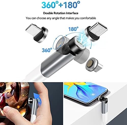 Revolutionize Your Charging with 540° Rotate Magnetic Charging Cables – 6.6 ft, 3-Pack, Universal Compatibility for USB Type C & Micro USB Devices, Fast Charging & 480 Mbps Data Transfer for Effortless Connectivity