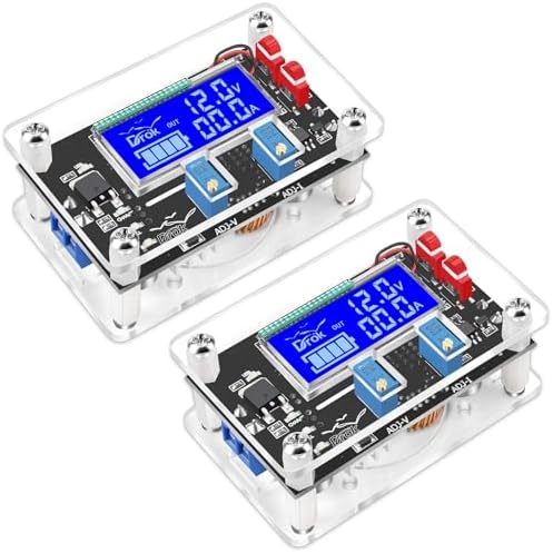 DROK Dual Pack Adjustable DC Voltage Regulator: 24 V to 12 V Step Down Converter with USB Charging Port, Versatile 6 V-32 V Input Range, 5 A Output for Optimal Efficiency and Reliable Power Management Solutions