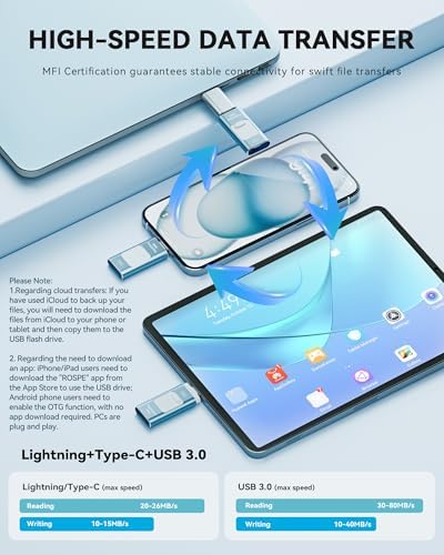 Revolutionize Your Data Storage with the 128 GB Apple MFi Certified Flash Drive – High-Speed USB Memory Stick for i Phone, i Pad, Android & PC – Effortless File Management & Stylish Blue Design for Photos, Videos & More