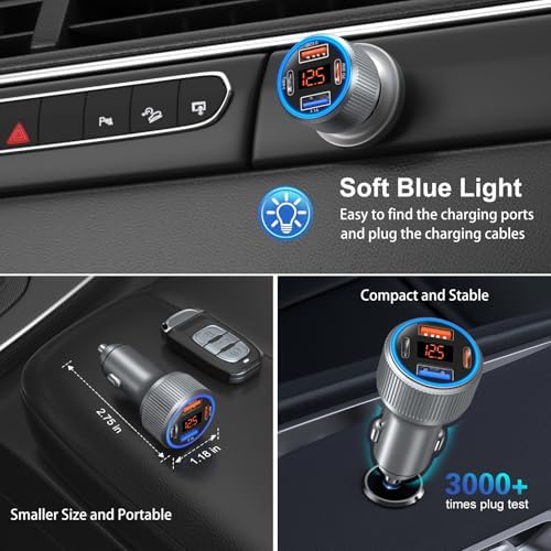 High-Speed USB C Car Charger 3-Pack – 65 W Dual Port QC+PD 3.0 Fast Charging Adapter with Voltmeter for i Phone 16-12, i Pad Pro Max & Android Devices – Reliable Multi-Port Cigarette Lighter Charger in Sleek Black/Gray Design