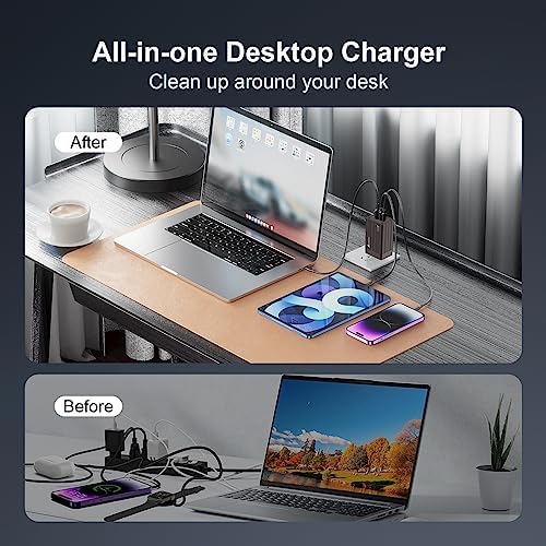 67 W Ga N III Fast Charging Wall Adapter with 3-Port USB-C Charger and 5 ft Type C Cable – High-Efficiency Multi-Device Power Solution for Mac Book Pro/Air, i Phone 14/13, and i Pad Pro – Compact Foldable Design for On-the-Go Charging
