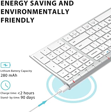 Experience Unmatched Versatility with the i Clever BK10 Bluetooth 5.1 Wireless Keyboard – Ergonomic Comfort Meets Multi-Device Connectivity for Mac, i Pad, i Phone, Android, and Windows – Full-Size Layout with Number Pad for Enhanced Productivity and Seamless Workflow – Rechargeable, Lightweight, and Stylish Design for Effortless Typing Anywhere