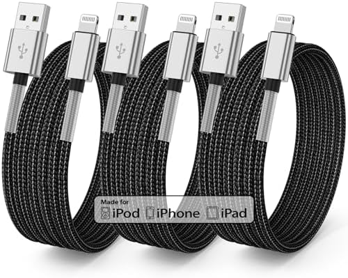 6-Foot Apple MFi Certified Charging Cable – 3 Pack Lightning to USB Cords for Fast Charging i Phone 14/13/12/11/XS/XR/i Pad – Durable Design with Extended Reach for Effortless Device Use – High-Speed, Reliable Connection for Home, Office, and Travel