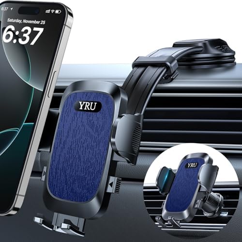 YRU 2025 Premium Adjustable Car Phone Holder Mount – Versatile Bendable Aluminum Arm for Secure Dashboard & Windshield Positioning – Universal Compatibility for i Phone 16, 15, 14, 13 Pro Max, Samsung & More – Sleek Black Design for Modern Vehicles – Effortless Tool-Free Installation – Enhance Navigation & Hands-Free Calling Experience