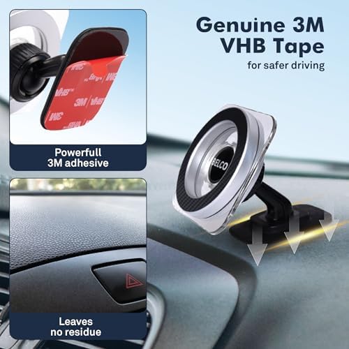 Magnetic Phone Holder for Car – Adhesive Car Phone Mount with 360-degree Rotation for Dashboard and Air Vent – Compatible with iPhone and Android – Enhanced Compatibility and Speed