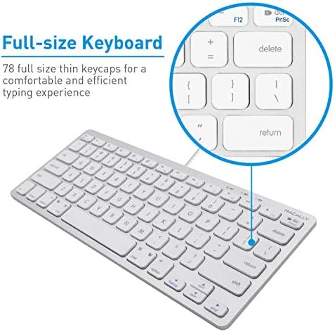 Compact Macally Wired Keyboard for Mac and Windows – Sleek USB Mini Keyboard with 78 Scissor Switch Keys – Effortless Plug and Play Design for Enhanced Typing Speed – Ideal Space-Saving Solution for Modern Workspaces – Durable Aluminum Finish for Long-lasting Performance and Style