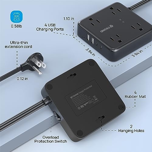 TROND Smart Surge Protector Power Strip with USB Ports – 5 ft Flat Plug Extension Cord for Home, Office & Dorm Room – 1440 Joules Surge Protection & Wall Mount Design for Space-Saving Power Management – Versatile Multi-Outlets Charging Station in White