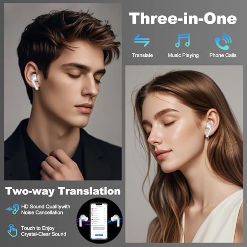 AI-Powered Translation Wireless Earbuds with Bluetooth 5.4 – Effortless Communication Across 144 Languages, Smart Touch Control, and Comfortable Ergonomic Fit for Travelers & Language Enthusiasts – Superior Battery Life for Business and Leisure Use
