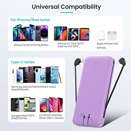 Ultra-Slim 13800 m Ah Portable Charger with Built-in Cables & AC Plug – Multi-Device USB-C Power Bank with 4 Outputs & LCD Display for i Phone, Samsung, and Android – Effortless Charging on the Go