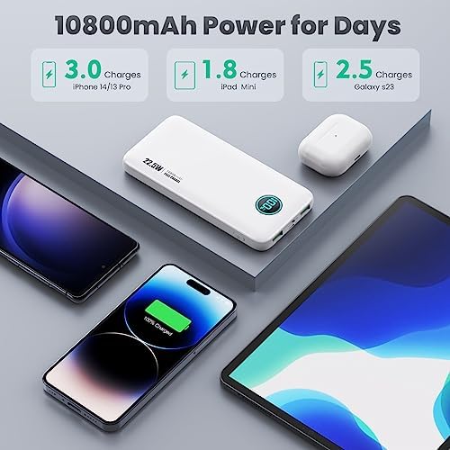 Ultra-Slim 10800 m Ah Portable Power Bank with LCD Display – Dual QC 4.0 & PD Fast Charging for i Phone 15, Android & Samsung Galaxy – Lightweight Travel Companion for Continuous Device Power