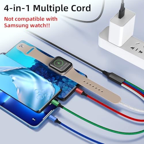Versatile 4-in-1 5 FT Charging Cable Duo for Apple Watch & i Phone – Multi-Compatible USB C, Micro USB, and Lightning Connectors – Fast & Efficient Charging for i Watch Ultra Series 10/9/8/7/6/SE/5/4/3 and i Phone 16/15/14/13/12 – Durable Design for Everyday Use