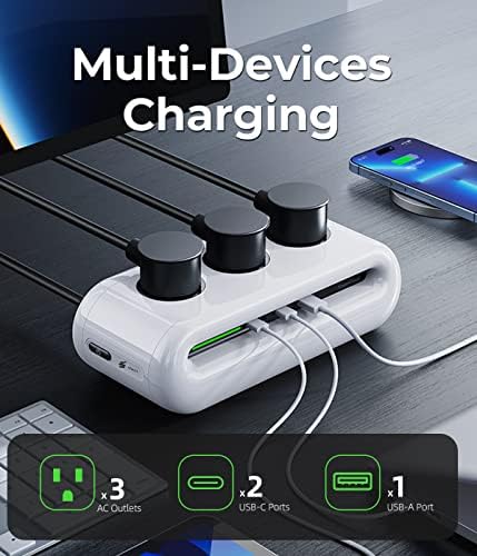 Optimize Your Productivity with the i Swift 65 W USB-C Multi-Device Charging Hub – 6-in-1 Power Strip Featuring 3 AC Outlets, 2 High-Speed USB-C Ports, and 1 USB-A Slot – 5 ft Extension Cord for Flexible Workspace Setup – Advanced Surge Protection for Ultimate Device Safety and Efficient Workflow