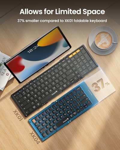 Proto Arc Portable Bluetooth Foldable Keyboard – Travel-Friendly Compact Design with PU Leather Cover for i Pad, i Phone, and Tablets – Rechargeable Wireless Mini Keyboard for Effortless Typing on the Go – Gray