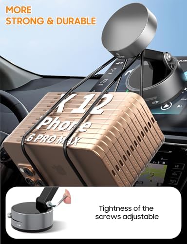 Vacuum Magnetic Phone Holder for Car – [ 360° Rotation & Foldable] Strong Suction Vacuum Magnetic Cell Phone Holder Stand, Height Adjustable Magnetic Phone Mount, For iPhone/All Phones (Any Surface) – Enhanced Compatibility and Speed