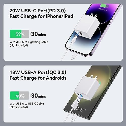 20 W Dual-Port USB C Wall Charger Block Adapter – Ultra-Fast Charging for i Phone 14/13/12/11 & Samsung Galaxy – Compact Quick Charge Power Adapter for Android – Enhanced Compatibility & Safety Features for All USB-C Devices