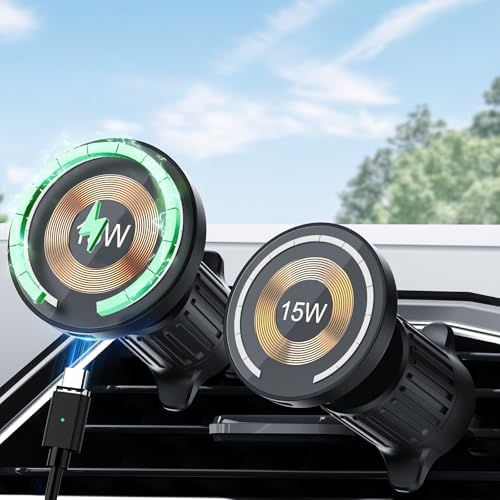 15 W Fast Wireless Magnetic Car Charger with 360° Rotatable Phone Mount – Premium Zinc Alloy Hands-Free Holder for Effortless Driving Convenience and Enhanced Smartphone Compatibility