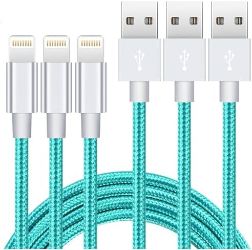 Ultra-Durable 10 Ft Lightning Cable 3-Pack – MFi Certified Nylon Braided USB Charger for i Phone 13, 12, 11, XS, XR, 8, 7, 6, SE, and i Pad Pro/Air/Mini – Fast Charging & Data Sync Cord in Vibrant Blue for Maximum Flexibility and Reliability