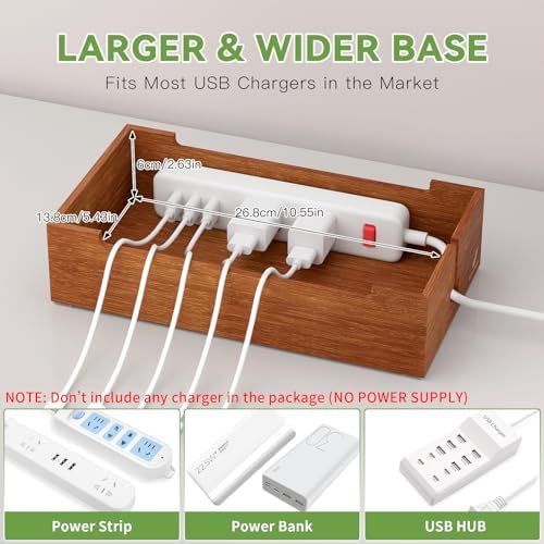 Pezin & Hulin Eco-Friendly Bamboo Cable Management Box – Sleek Desktop Organizer with 6 Cables for Tidy Charging Station, Stylish Wire Organizer for Electronic Devices, Enhances Workspace Efficiency and Aesthetics