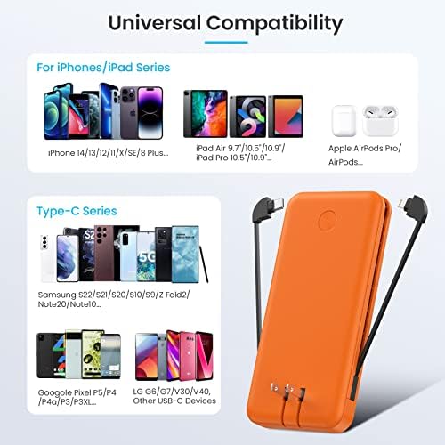 Ultra-Slim 13800 m Ah Portable Charger with Built-in Cables & AC Plug – Multi-Device USB-C Power Bank with 4 Outputs & LCD Display for i Phone, Samsung, and Android – Effortless Charging on the Go