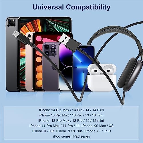 10 ft Apple MFi Certified Lightning to USB Cable – 2 Pack Long Durable i Phone Charger for Fast Charging – Compatible with i Phone 14/13/12/11/Pro/Max/X/XS/XR – Enhanced Flexibility and Performance for Home or Travel