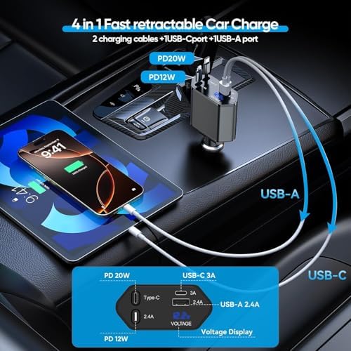 Fast Charge Dual USB-C Car Charger for i Phone 16/16 Pro Max/15 with Braided Nylon Cable – High-Speed PD3.0 Adapter for Convenient On-the-Go Charging – Durable, Compact Design for i Pad Compatibility – Tangle-Free Solution for Everyday Use – Essential Road Trip Companion