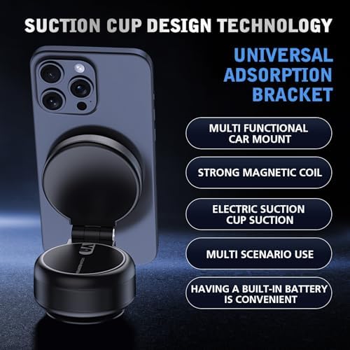 Magnetic 360° Electric Suction Phone Holder for Cars and Gyms – Ultra-Stable Grip for Seamless Hands-Free Access to Your Smartphone on Any Smooth Surface (Black) – Perfect for Navigation and Workouts