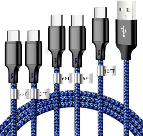Ultimate USB A to USB C Charger Cable Set – 5 Pack (3/3/6/6/10 ft) for Fast Charging & High-Speed Data Transfer | Compatible with i Phone 16/15, i Pad Pro/Air, Samsung, PS5 – Durable & Tangle-Free Design, Enhanced Performance for Everyday Use
