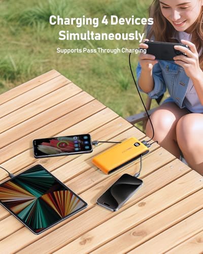 Ultimate Travel Power Bank with Built-in Cables and Wall Plug – 10,000 m Ah Fast Charging Battery Pack for i Phone 16/15/14/13 & i Pad – Sleek Yellow Design for Maximum Compatibility and Convenience
