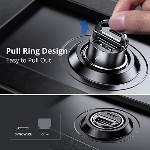 Compact USB C Car Charger by SYNCWIRE – 60 W Fast Charging Adapter with PD 30 W & QC 30 W Capabilities for i Phone 16 Pro Max, Samsung S25/S24, Google Pixel & i Pad – All-Metal Design for Ultimate Durability – Dual USB Ports for Multi-Device Charging – Essential Road Trip Accessory with LED Status Indicator