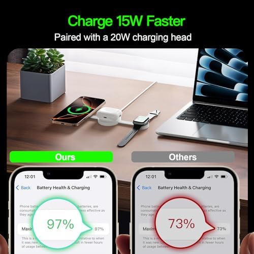 Revolutionary 3-in-1 Travel Magnetic Wireless Charging Station – Fast Mag-Safe Charger for Apple Devices, Compatible with i Phone 16/15/14/13/12 Pro Max Plus, Apple Watch, and Air Pods (Black) – Enhanced Cooling Tech, Portable Design, Perfect for On-the-Go!