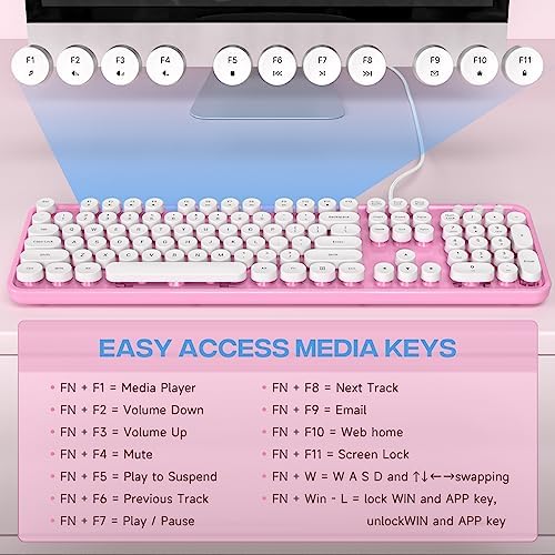 Retro-Inspired Full Size Typewriter Keyboard with Number Pad – Wired USB Keyboards for Windows 7, 8, 10, 11 | Enhance Your Typing Experience with Classic Charm and Modern Efficiency | Perfect for Home and Office Use