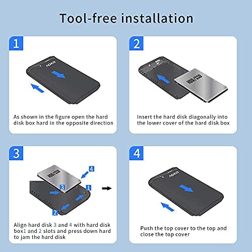 AOKO Tool-Free USB C 3.1 SATA Hard Drive Enclosure for 2.5-Inch HDDs – Versatile 7 mm to 15 mm Thickness Compatibility, Ultra-Fast Data Transfers with Dual USB-A to C Y Cable, Ideal for Portable Storage and Seamless Backup Solutions