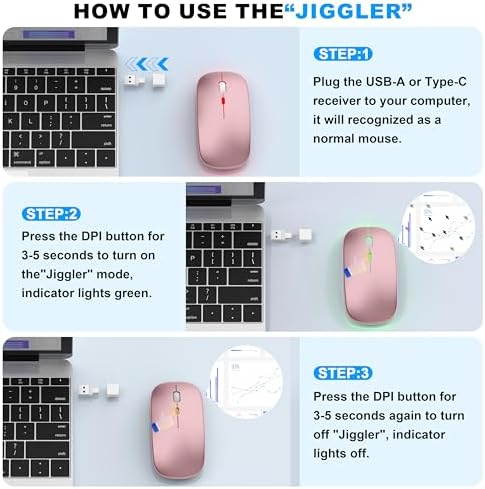 Sleek LED Bluetooth Wireless Mouse for Mac & PC – Rechargeable, RGB Light-Up Design with Dual Connectivity (BT5.2 + 2.4 G USB) – Slim, Portable Mouse with Jiggler Function for Work & Play – Enhanced Performance & Style in White