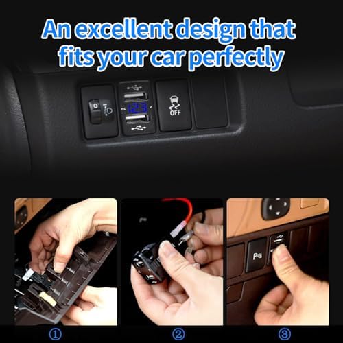 Experience Unmatched Power with the Levigo Dual Port Car Charger – 5 V 4.2 A Rapid Charging Solution for Toyota Vehicles Featuring LED Voltmeter Display and Integrated Power Control Switch, Ideal for 12/24 V Compatibility and Seamless Device Connectivity on-the-Go