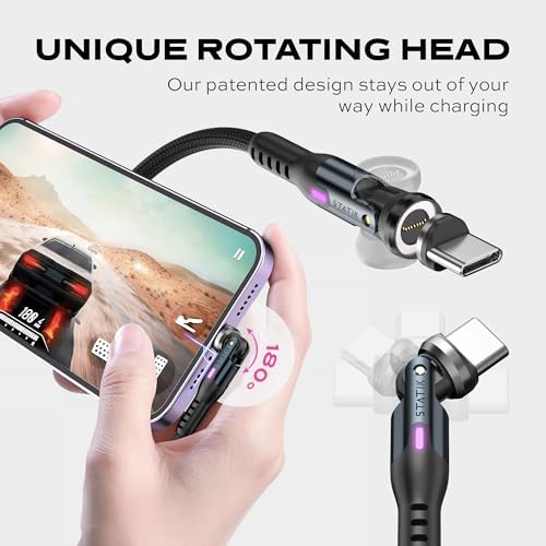 Upgrade Your Power Experience with the Statik 360 Pro Magnetic Charging Cable – Ultimate 3-in-1 Solution for USB C, Micro USB & USB A Devices, 100 W Fast Charging Technology, Sturdy Black Design, 3 ft Length for Maximum Portability and Comprehensive Compatibility with Smartphones, Tablets & Laptops