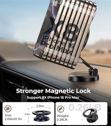 Revolutionary Qi2 Mag Safe Car Mount for i Phone 16 Pro Max – 2-in-1 Dashboard & Air Vent Holder with Strong Adhesive, Heat-Resistant Design, 360° Rotational Capability & Magnetic Convenience for Enhanced Driving Safety and Seamless Access to Navigation & Music