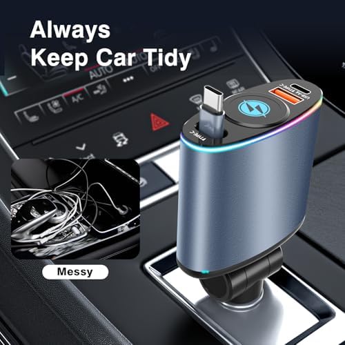 Rapid Charge 66 W Retractable Car Charger with 35.4-Inch Type-C Cable for i Phone 16/15, Samsung Galaxy, and Pixel Devices – Ultimate Driving Power Solution with Enhanced Safety and Portability Features