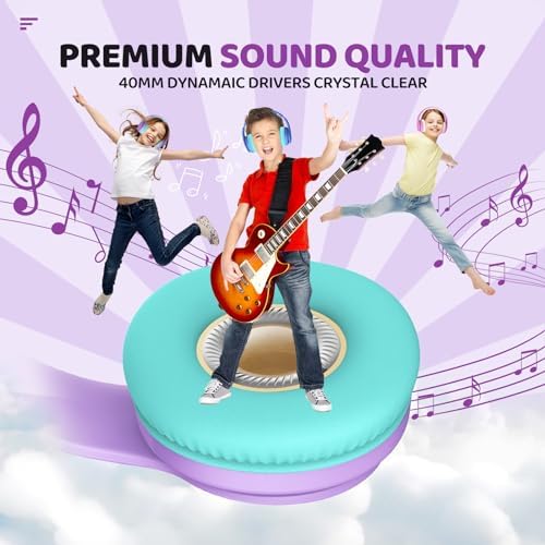 Kids Safe Sound Bluetooth Headphones – Lightweight Over-Ear Design with Volume Limiting (85/94 d B), 60-Hour Battery Life & Bluetooth 5.3, Built-in Microphone, Cozy Fit in Vibrant Blue – Ideal for Music, Audiobooks & Playtime with Enhanced Hearing Protection