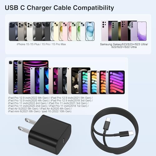 Elevate Your Charging Experience with the 20 W USB-C Power Adapter & 10 ft Type C Cable – Perfectly Engineered for i Phone 16/15, i Pad Pro, and Air Pods – Compact Wall Charger for Accelerated Power Delivery and Unmatched Portability – Superior Charging Speed for All Your Apple Devices on the Go