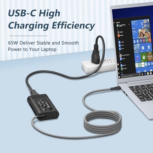 Compact 65 W USB-C Laptop Charger for HP Spectre, Envy, Chromebook & Elite Series – High-Speed AC Adapter with Advanced Safety Mechanisms – Perfect Travel Companion for Reliable Power and Efficiency
