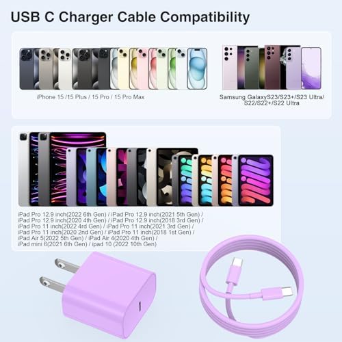 Elevate Your Charging Experience with the 20 W USB-C Power Adapter & 10 ft Type C Cable – Perfectly Engineered for i Phone 16/15, i Pad Pro, and Air Pods – Compact Wall Charger for Accelerated Power Delivery and Unmatched Portability – Superior Charging Speed for All Your Apple Devices on the Go