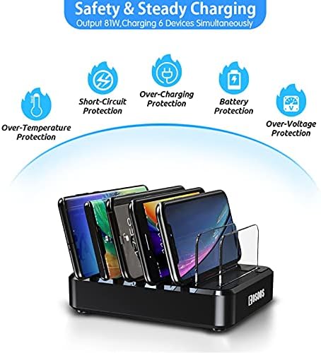 COSOOS 81 W PD USB-C Charging Station – High-Power Multi-Device Fast Charger with 3 x 20 W Ports and 6 Versatile Cables for Instant Mobile Power – Compact USB Hub for Effortless Charging at Home or Office with Enhanced Overheat Protection and Smart Safety Features