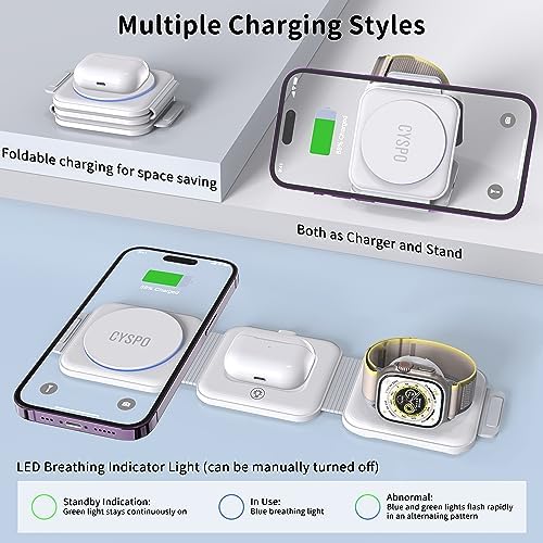 Ultimate 3-in-1 Portable Magnetic Wireless Charger – Fast Charging Travel Station for i Phone 16/15/14/13, Apple Watch & Air Pods Pro/4/3 (Adapter Included) – Superior Compatibility & Efficiency for On-the-Go Power Needs